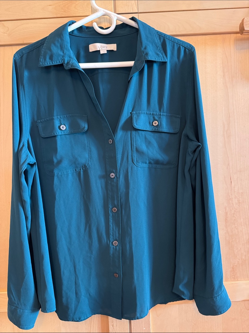 LOFT Teal Long-Sleeve Button Down Shirt